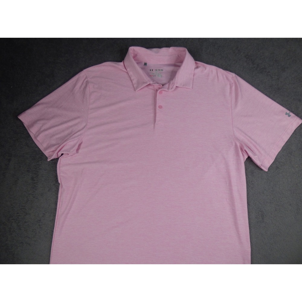 Under Armour HeatGear Polo Shirt Mens 2XL Pink Heathered Loose Fit Short Sleeve